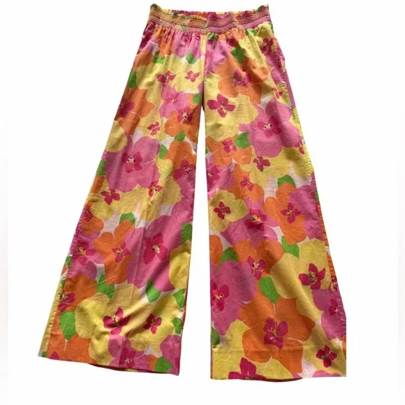 Lilly Pulitzer Womens Floral Lounge Pants- Lg, wide leg GC🩷 Cotton SPRING sale - Picture 1 of 14